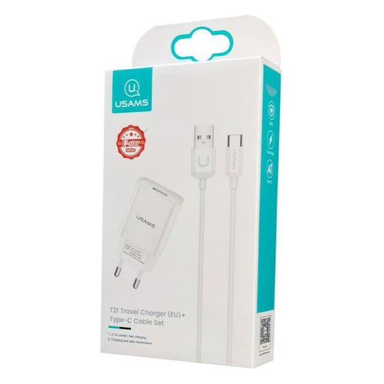 Usams с USB-A порт и кабел USB-C Бял (T21)