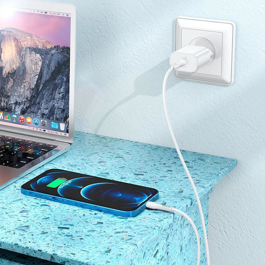 Hoco Ladegerät mit USB-C Anschluss und Kabel USB-C - Lightning 25W Stromlieferung Weißs (N22 Jetta)