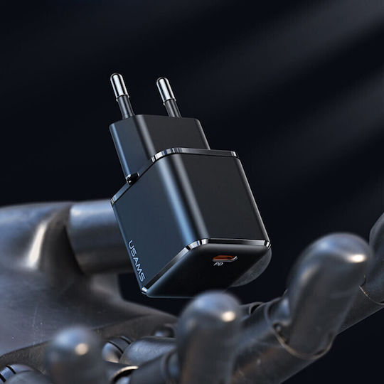 Usams Mobile Phone Charger with USB-C Port and USB-C - Lightning Cable 30W Power Delivery Black