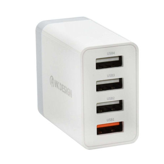 WK Φορτιστής Χωρίς Καλώδιο με 4 Θύρες USB-A 18W Quick Charge 3.0 Λευκός (WP-U125 Youpin)