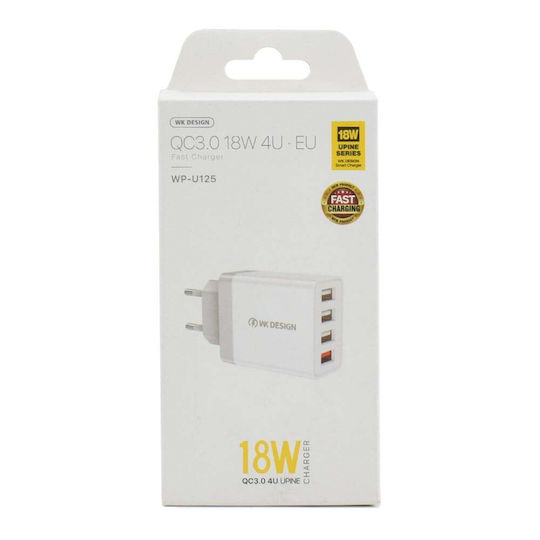 WK Φορτιστής Χωρίς Καλώδιο με 4 Θύρες USB-A 18W Quick Charge 3.0 Λευκός (WP-U125 Youpin)