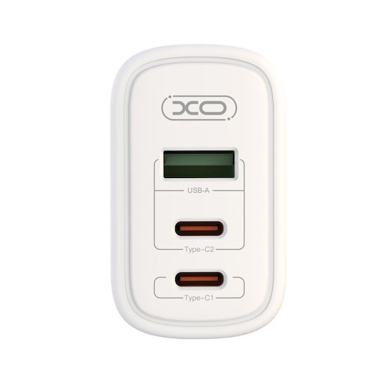 XO Ladegerät ohne Kabel mit USB-A Anschluss und 2 USB-C Anschlüsse 65W Weißs (CE04)