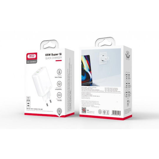 XO Ladegerät ohne Kabel mit USB-A Anschluss und 2 USB-C Anschlüsse 65W Weißs (CE04)