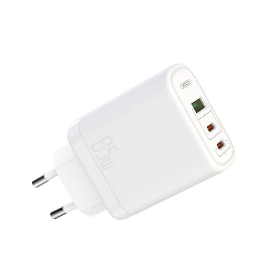 XO Ladegerät ohne Kabel mit USB-A Anschluss und 2 USB-C Anschlüsse 65W Weißs (CE04)