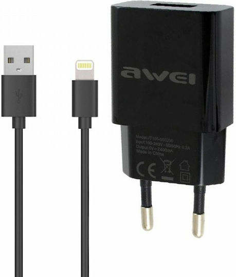 Awei Ladegerät mit USB-A Anschluss und Kabel Micro-USB Schwarzs (C-13L)