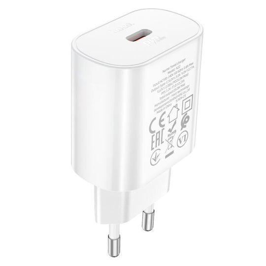 Hoco Charger Without Cable with USB-C Port 25W Power Delivery Whites (N22 Jetta)