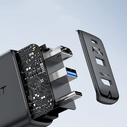 Acefast Φορτιστής GaN με Θύρα USB-A και Θύρα USB-C και Καλώδιο USB-C 100W Power Delivery / Quick Charge 3.0 Λευκός (A17)