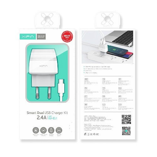 Xipin Charger with 2 USB-A Ports and Cable USB-C Whites (EU-11T)