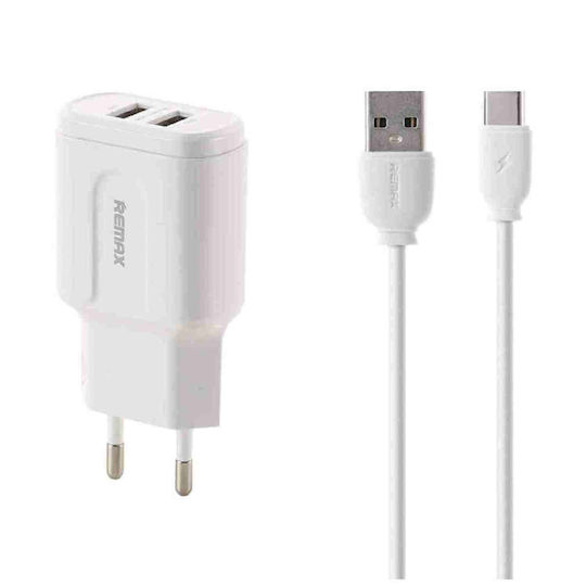 Remax Φορτιστής με 2 Θύρες USB-A και Καλώδιο USB-C Λευκός (RP-U22)