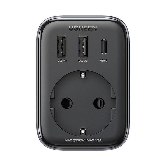 Ugreen Φορτιστής Χωρίς Καλώδιο με 2 Θύρες USB-A και Θύρα USB-C 30W Μαύρος (CD314)