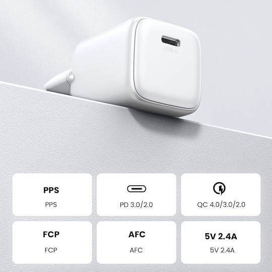 Ugreen Φορτιστής Χωρίς Καλώδιο GaN με Θύρα USB-C 30W Power Delivery Λευκός (Nexode Mini)