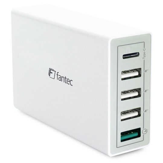 Fantec Βάση Φόρτισης με 4 Θύρες USB-A και Θύρα USB-C 40W Quick Charge 3.0 σε Λευκό χρώμα (QC3-A51)
