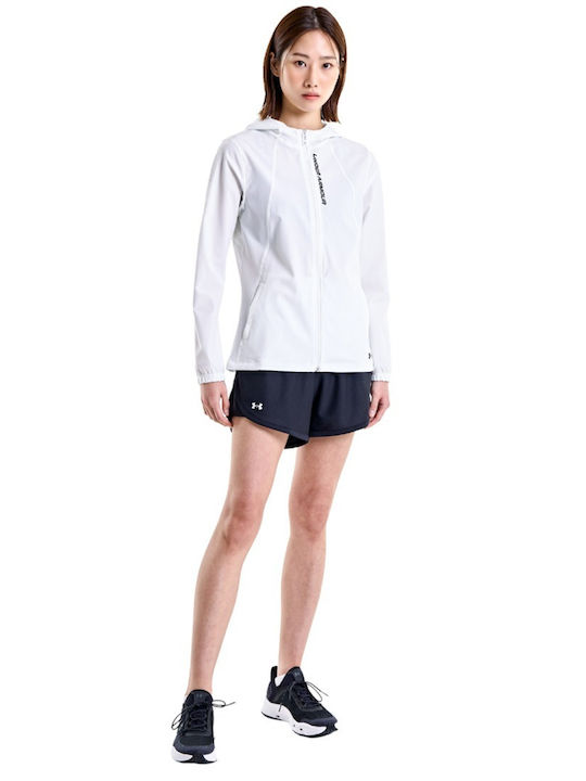 Women's Short Sports Jacket Windproof for Spring or Autumn White