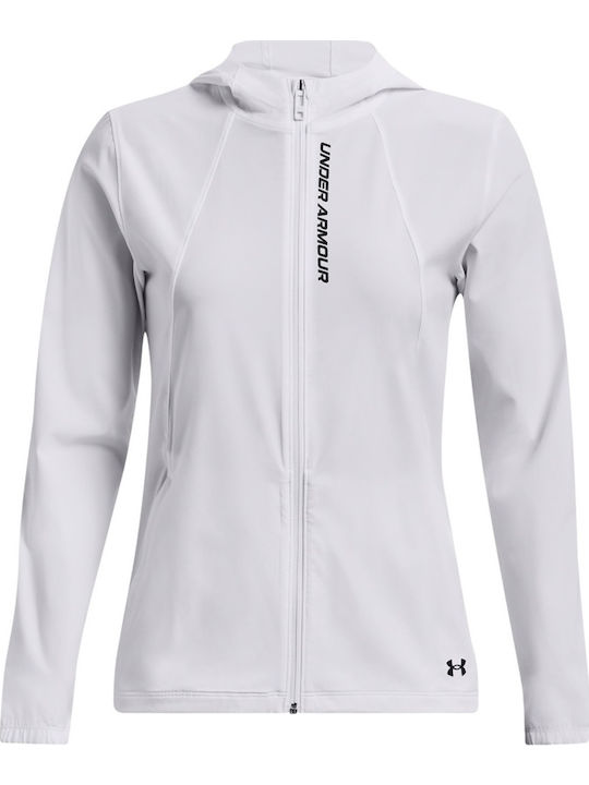 Women's Short Sports Jacket Windproof for Spring or Autumn White