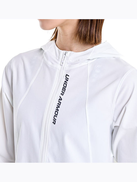 Women's Short Sports Jacket Windproof for Spring or Autumn White