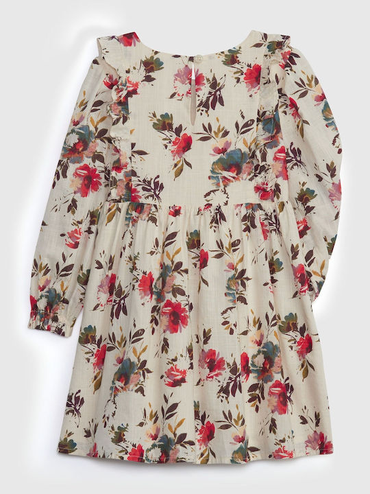 GAP Mädchen Kleid Blumen Langärmelig Ecru