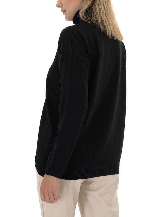 MY T Damen Langarm Pullover Rollkragen Schwarz