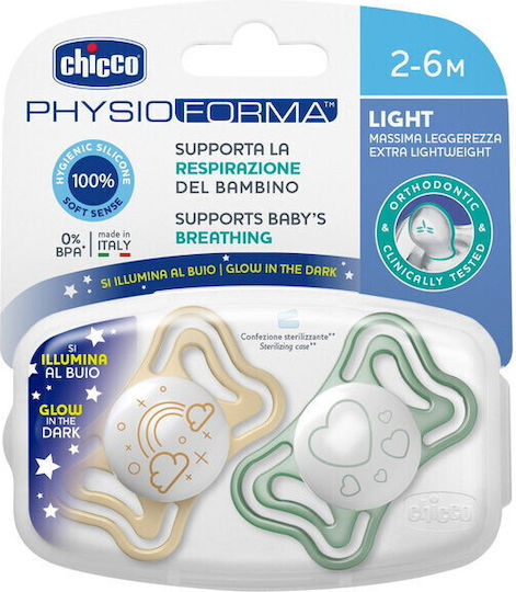 Chicco Physio Light Pacifiers Silicone Beige/Green for 2-6 months 2pcs