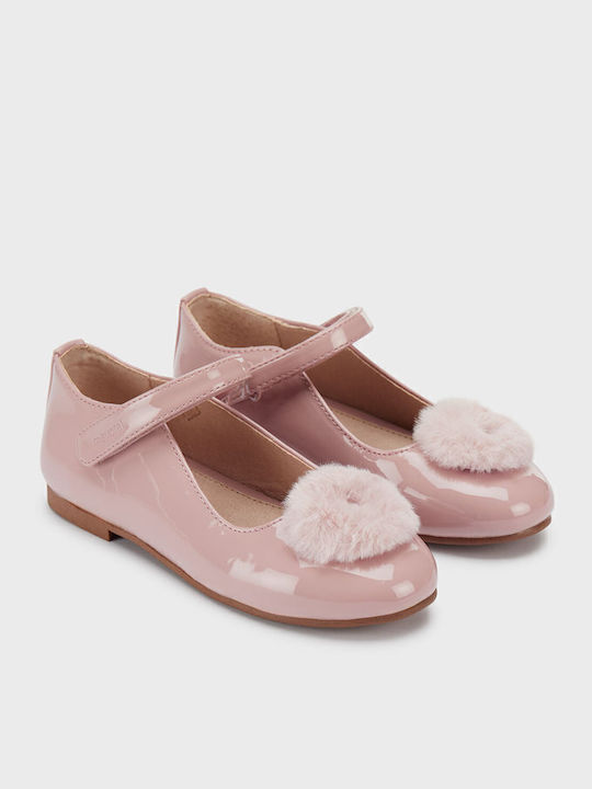 Kids Patent Leather Ballerinas with Hoop & Loop Closure Pink