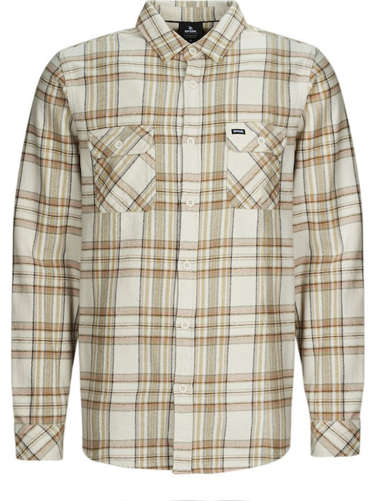 Long-sleeved Flannel Shirt Checked Beige