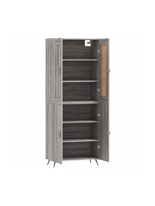 Living Room Display Cabinet Made of Particle Board Grey 69.5x34x180cm
