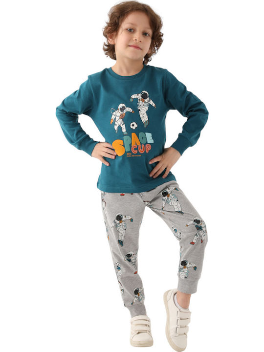 Roly Poly Kinder Schlafanzug Winterlich Petrol Blau Space