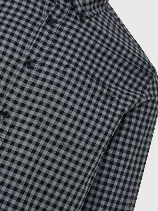 Long-sleeved Cotton Shirt Checked Gray
