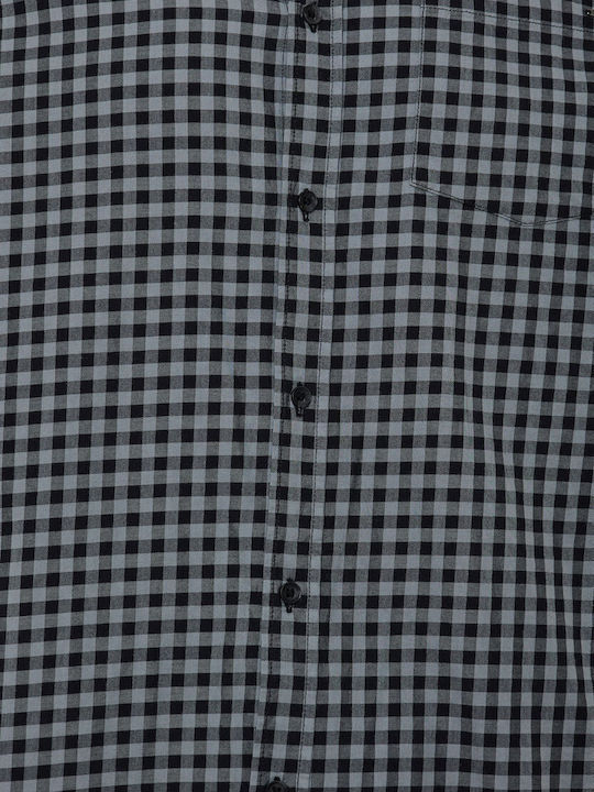 Long-sleeved Cotton Shirt Checked Gray