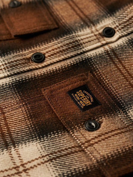 Miller Long Sleeve Overshirt Regular Fit Checked Brown