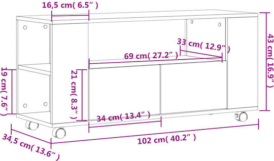 TV Stand with Wheels Gray 102x34.5x43cm