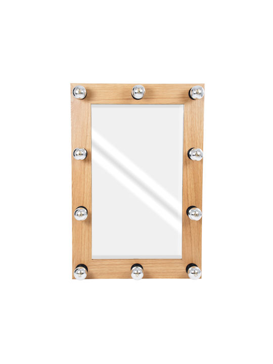 GloboStar Wall Mirror with Beige Oak Wooden Frame & LED Lighting 90x60cm 1pcs