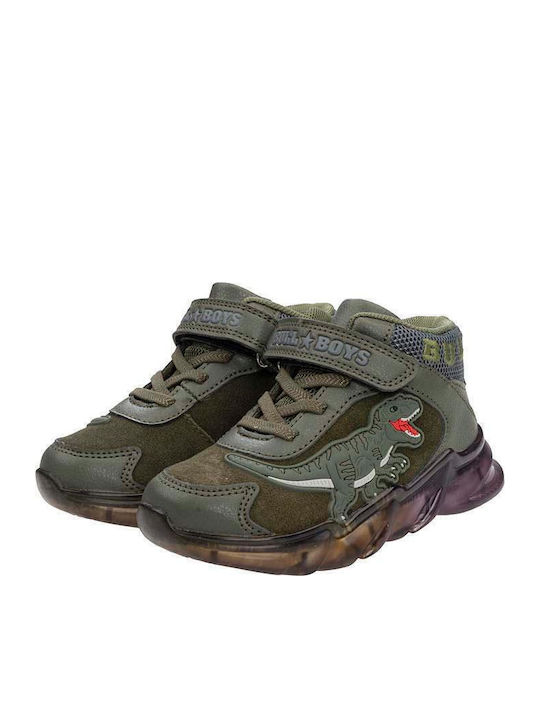 Kinder Sneakers Hoch mit Klettverschluss & Lichtern Khaki