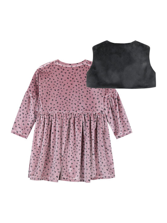 Rochie Fete Mânecă Lungă Catifea Set Cu Haină Și Accesorii Alb