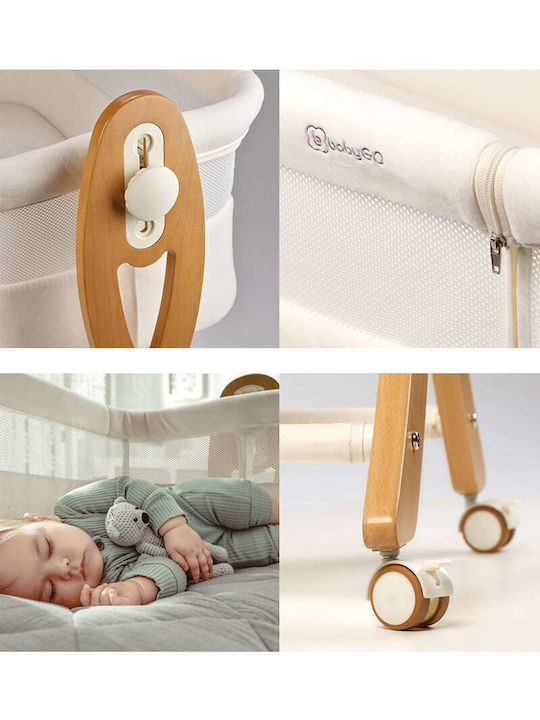 BabyGo Baby Cradle with Mattress Side Opening and Wheels White