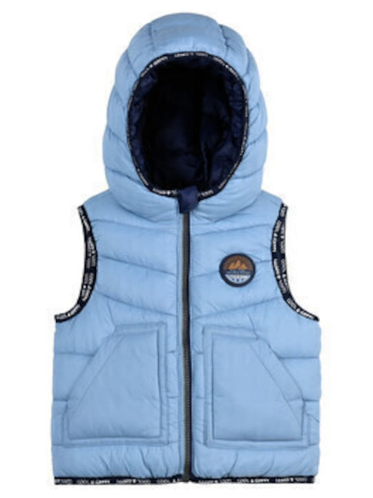 Kids Quilted Sleeveless Short Double Sided Hooded Blue