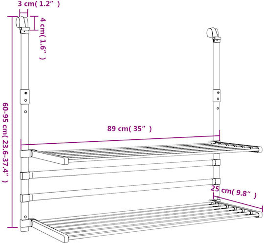vidaXL Folding Hanging Clothes Drying Rack Made of Aluminum with Hanging Length 10m