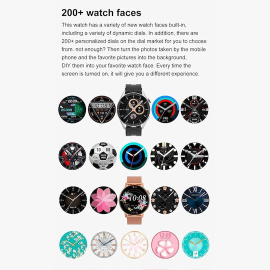NO.1 DT3 Mini Smartwatch με Παλμογράφο (Μαύρη Κάσα / Μαύρο Λουρί Σιλικόνης)