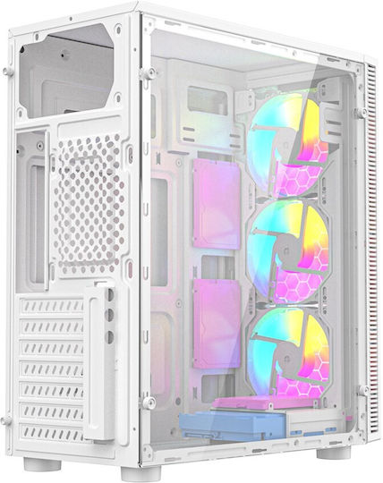 Gembird Fornax 500 Gaming Midi Tower Κουτί Υπολογιστή με Πλαϊνό Παράθυρο και RGB Φωτισμό Λευκό