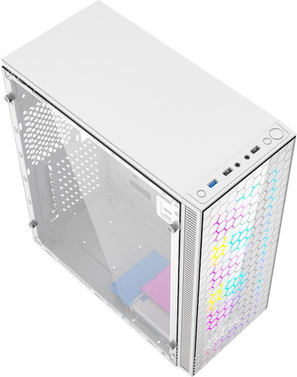 Gembird Fornax 500 Gaming Midi Tower Κουτί Υπολογιστή με Πλαϊνό Παράθυρο και RGB Φωτισμό Λευκό