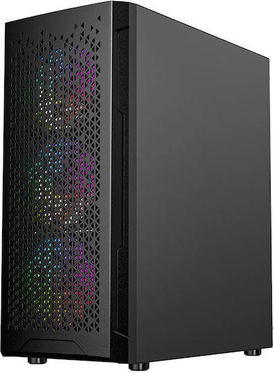 Gembird Fornax 400X Gaming Midi Tower Κουτί Υπολογιστή με Πλαϊνό Παράθυρο και RGB Φωτισμό Μαύρο