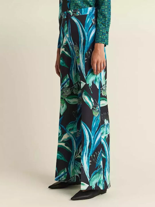 Women's High-waisted Fabric Trousers Flared Floral