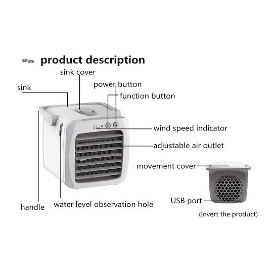 Мини Климатик USB С Вода 5W Сив 103691