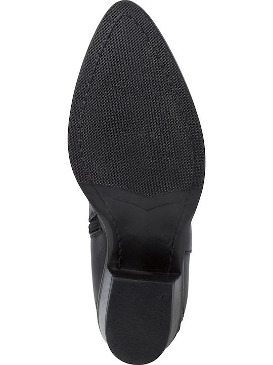 Leather Women's Cowboy Boots with Medium Heel Black