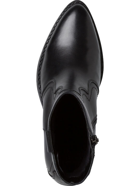 Leather Women's Cowboy Boots with Medium Heel Black