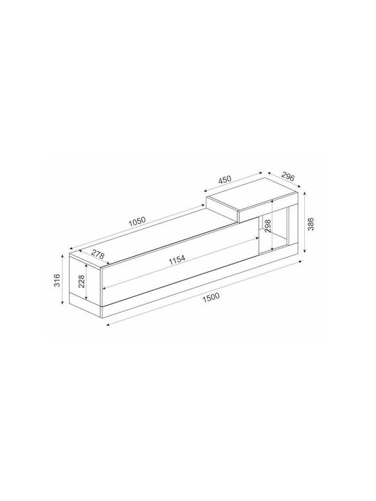 TV Stand Volare White L150xD29.6xH38.6cm