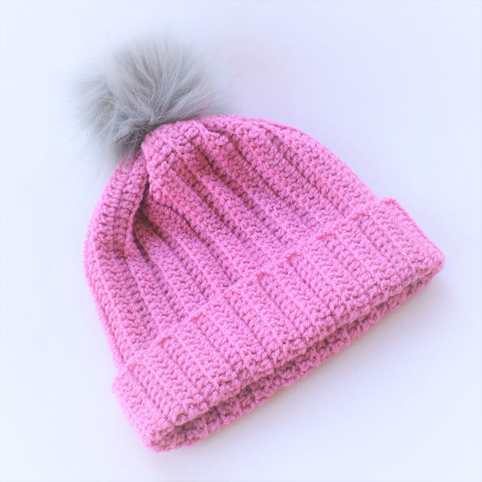Pom Pom Beanie Women's Knitted Beanie in Pink Color