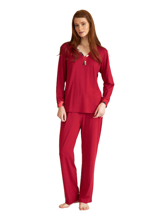 Harmony Winter Damen Pyjama-Set Rot