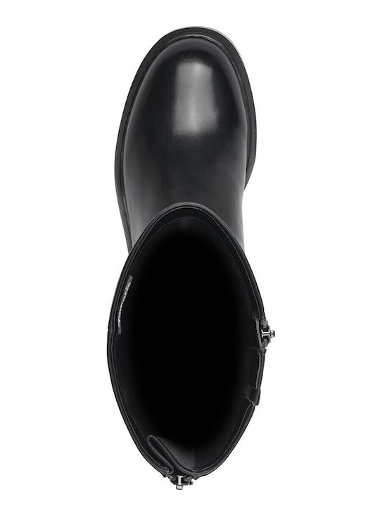 Leather Riding Boots with Zipper / Rubber Black