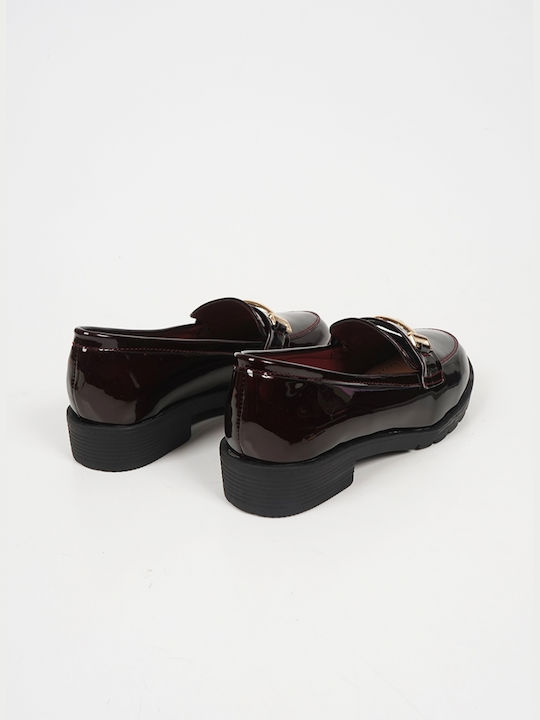Patent Leather Women's Loafers in Burgundy Color