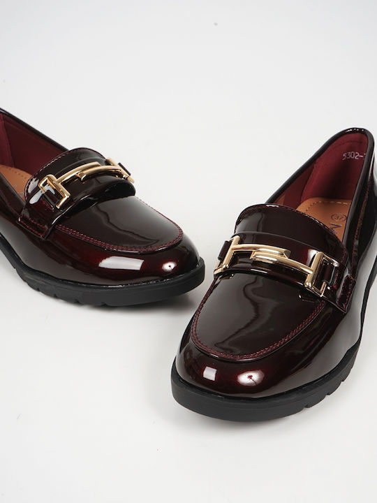 Patent Leather Women's Loafers in Burgundy Color